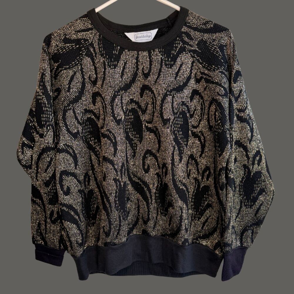 Vintage 80s Brookbridge Fitted Waist Metallic Design Sweater